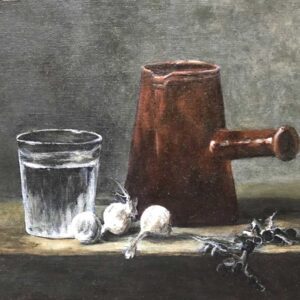 108-Copie-de-Maître-Chardin-Verre-d'eau-et-cafetière Copie de Jean-Baptiste-Siméon Chardin - Fruits, gobelet, bouteilles - Ineke Indiogine