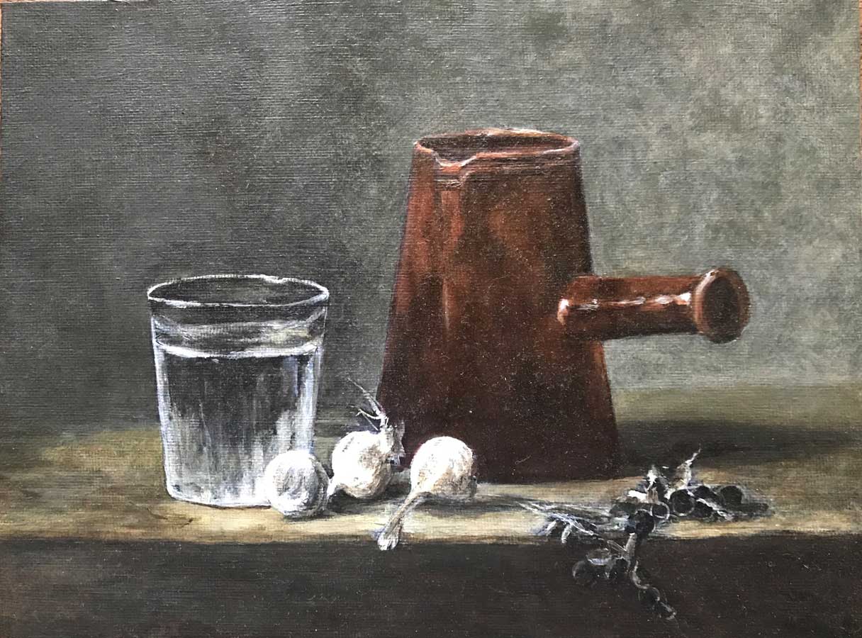 Copie de Jean-Baptiste-Siméon Chardin - Fruits, gobelet, bouteilles - Ineke Indiogine